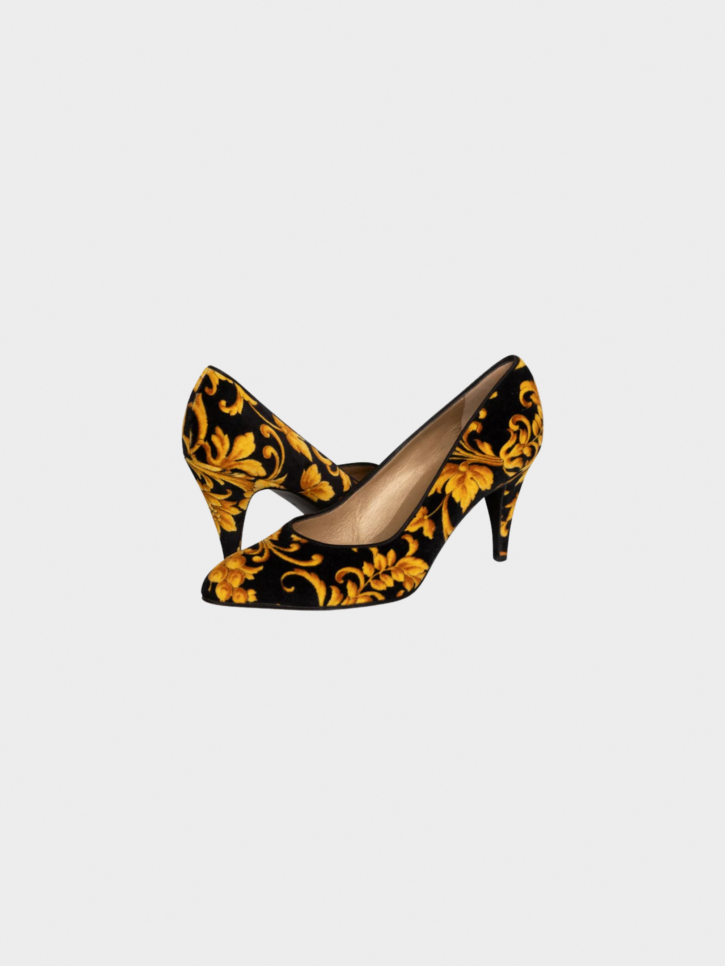 Gianni Versace 1991 Black and Gold Rococo Baroque Pumps Heels