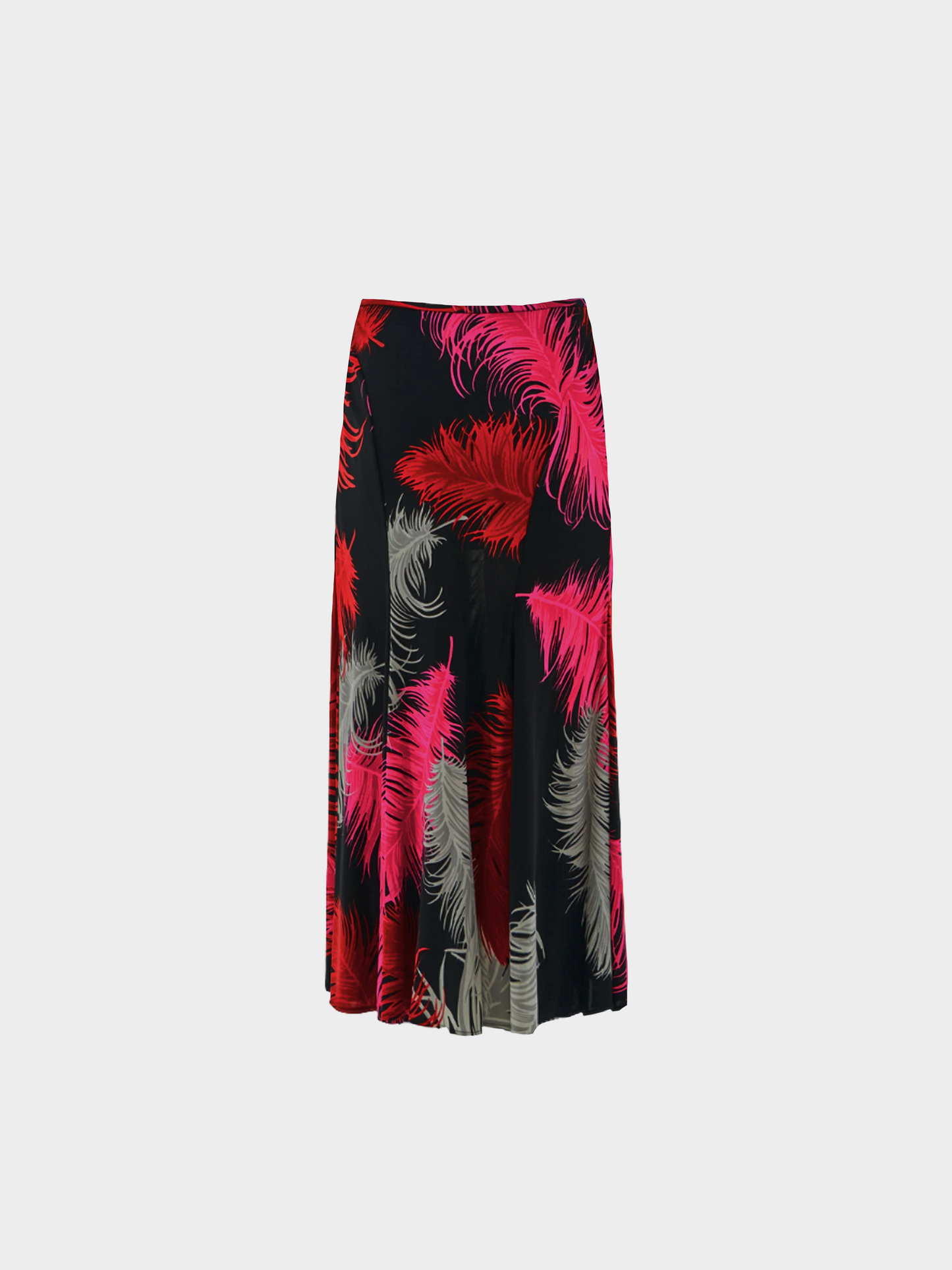 Gianni Versace Couture FW 2001 Multicoloured Feather print jersey draped skirt