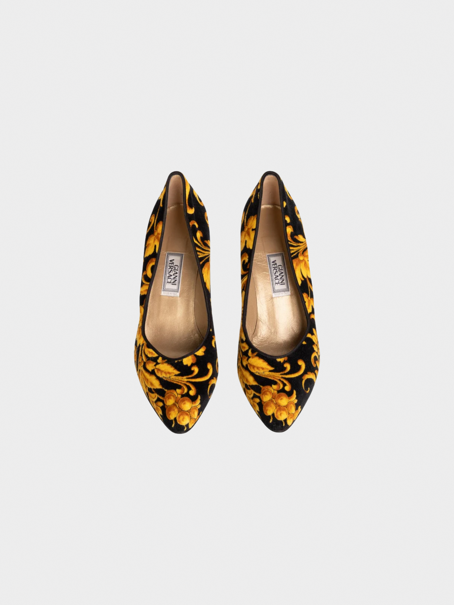 Gianni Versace 1991 Black and Gold Rococo Baroque Pumps Heels