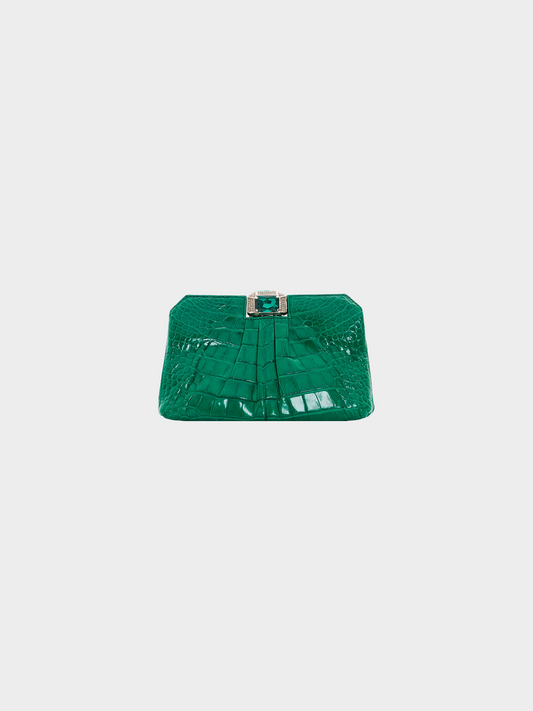 Valentino 2000s Green Embellished Croco Pochette Bag