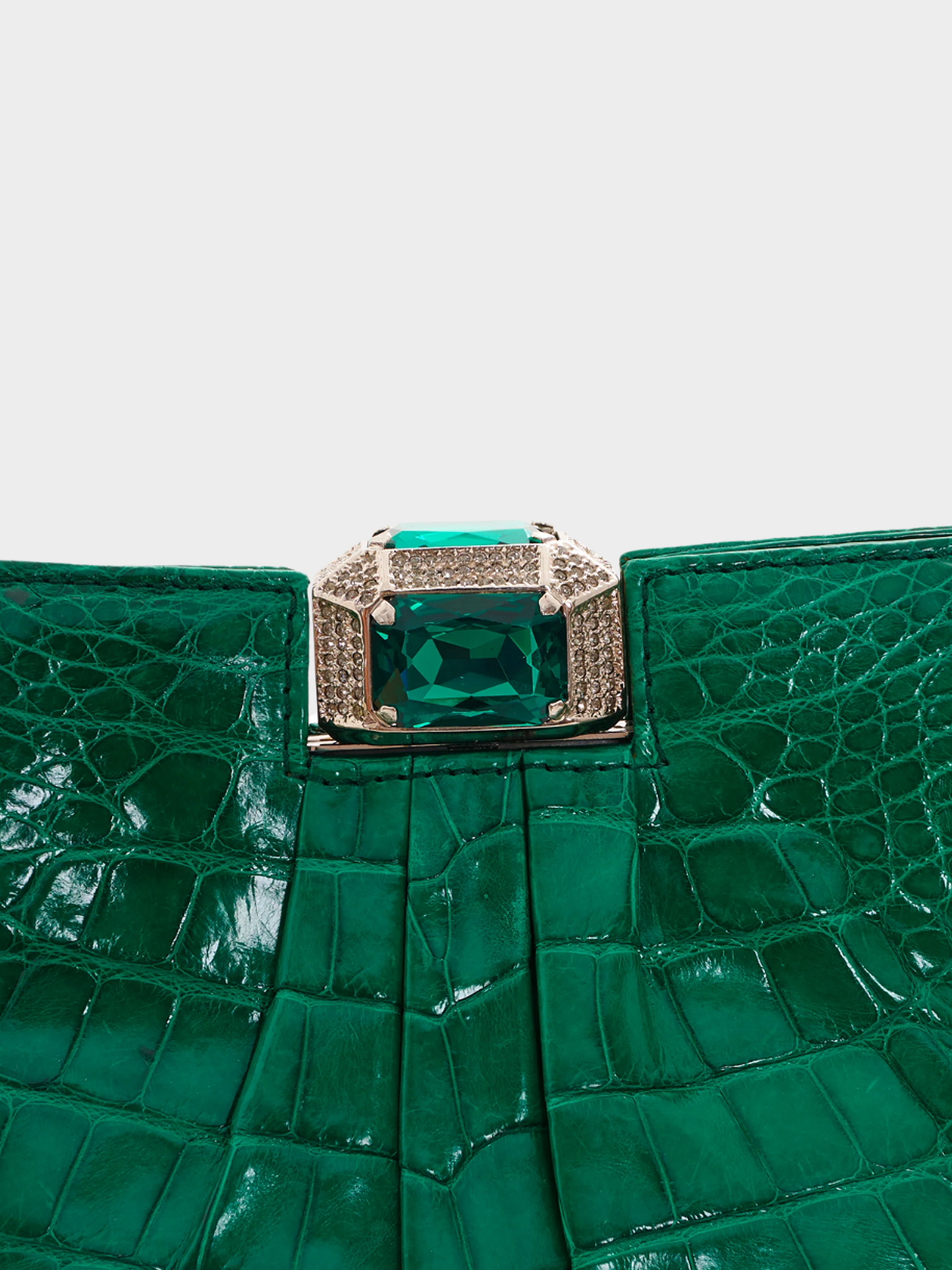Valentino 2000s Green Embellished Croco Pochette Bag