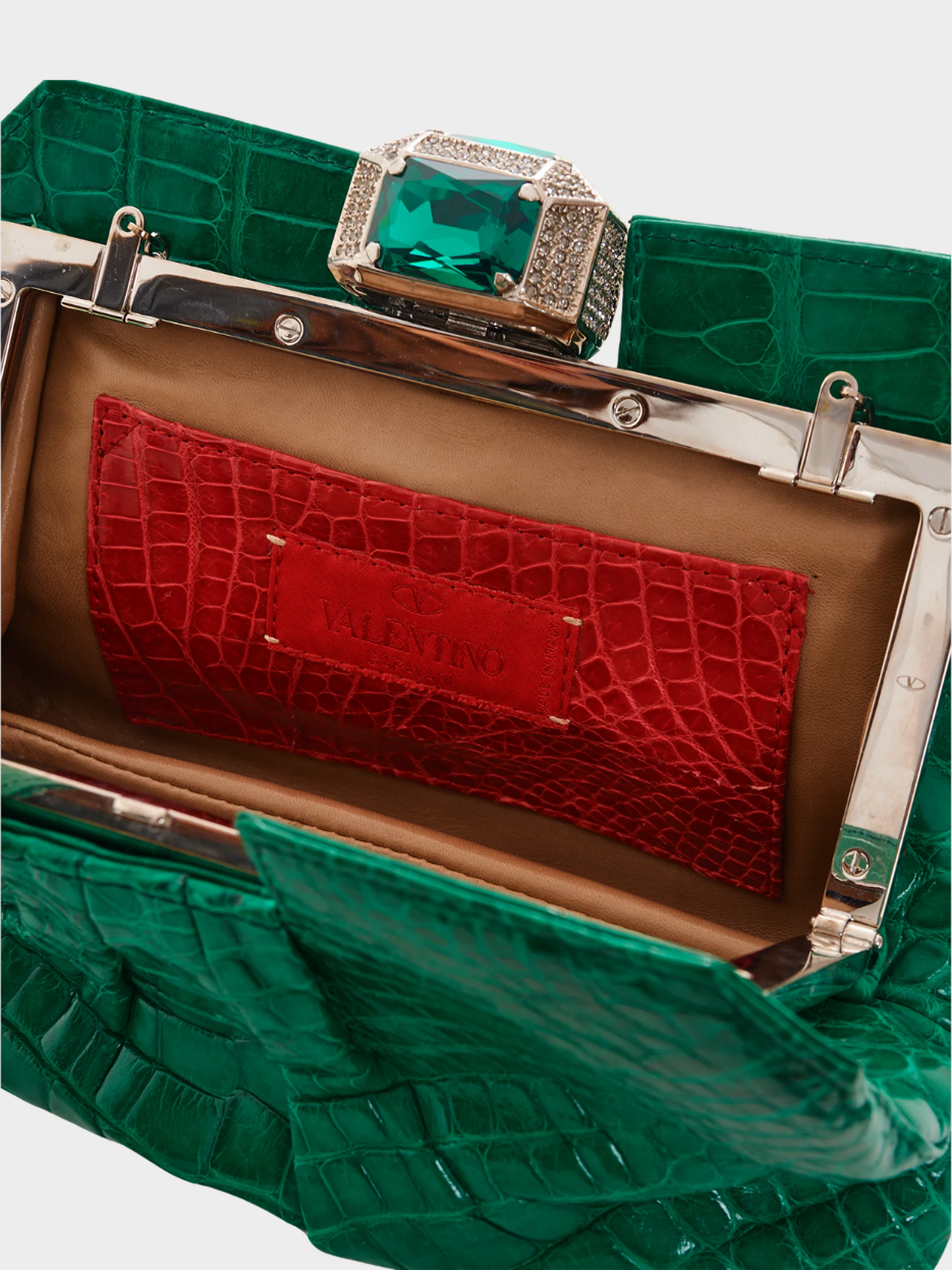 Valentino 2000s Green Embellished Croco Pochette Bag