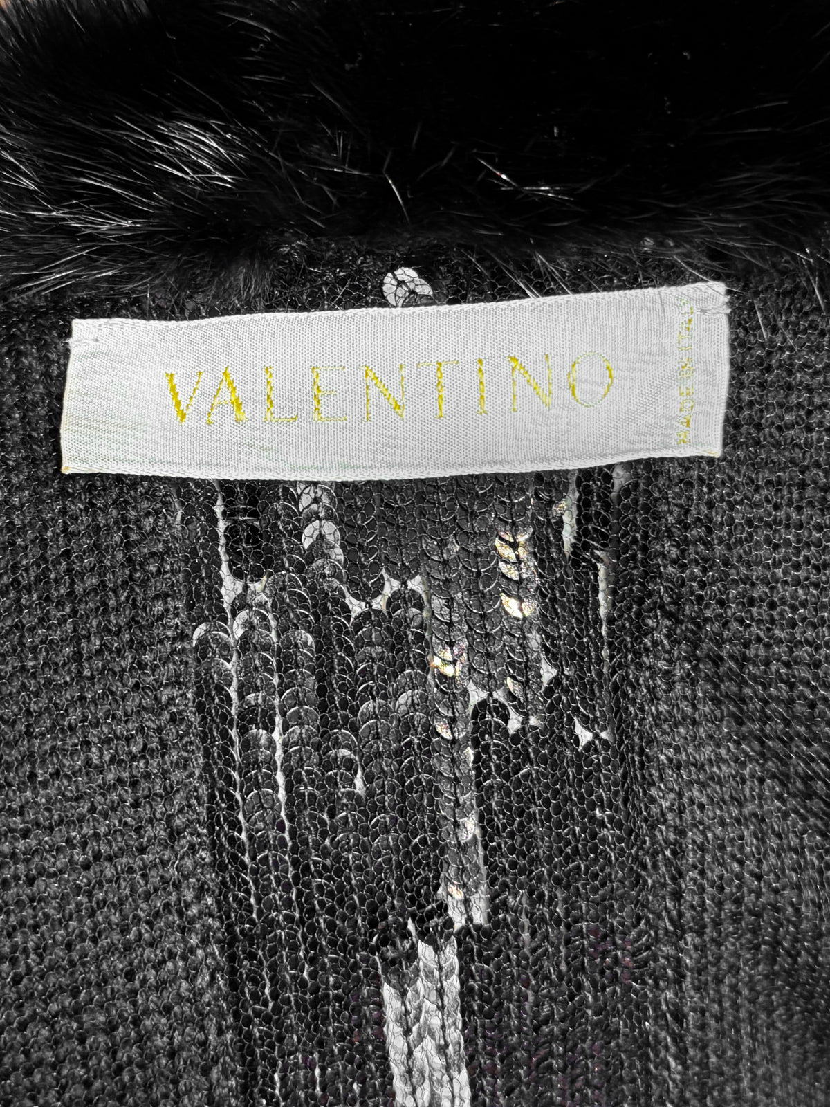 Valentino 2000s Black Sequin and Beaded Fur-Trimmed Jacket