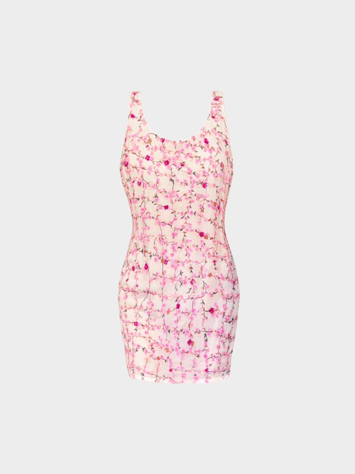 Valentino 2000s Pink Cherry Blossom Beaded Sequin Embroidered Dress