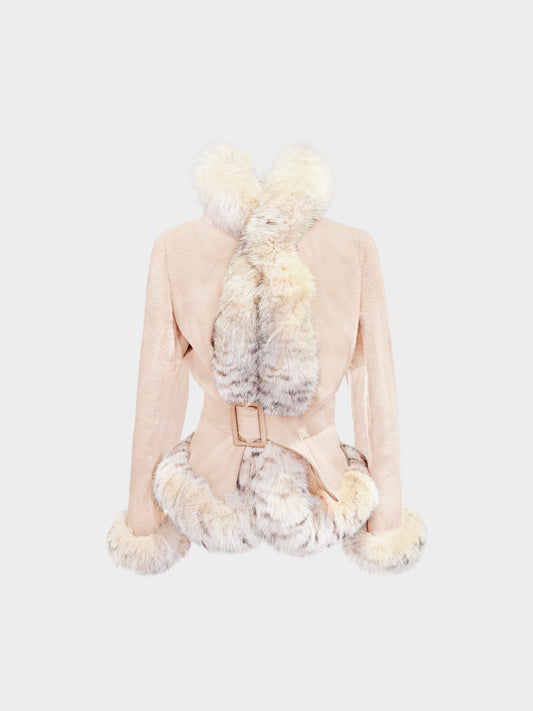 Valentino 2000s Beige Wool Fur-trimmed Jacket