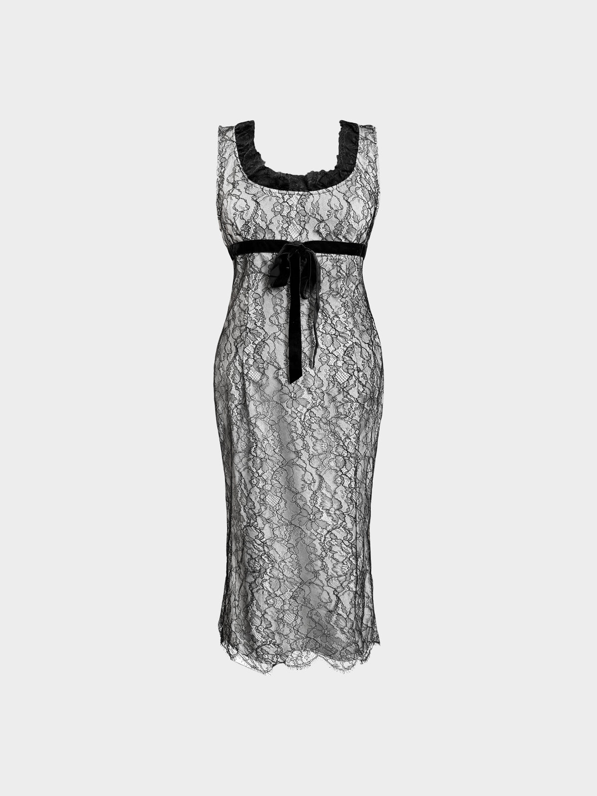Valentino 2010s Black Lace with Velvet Bow Dress