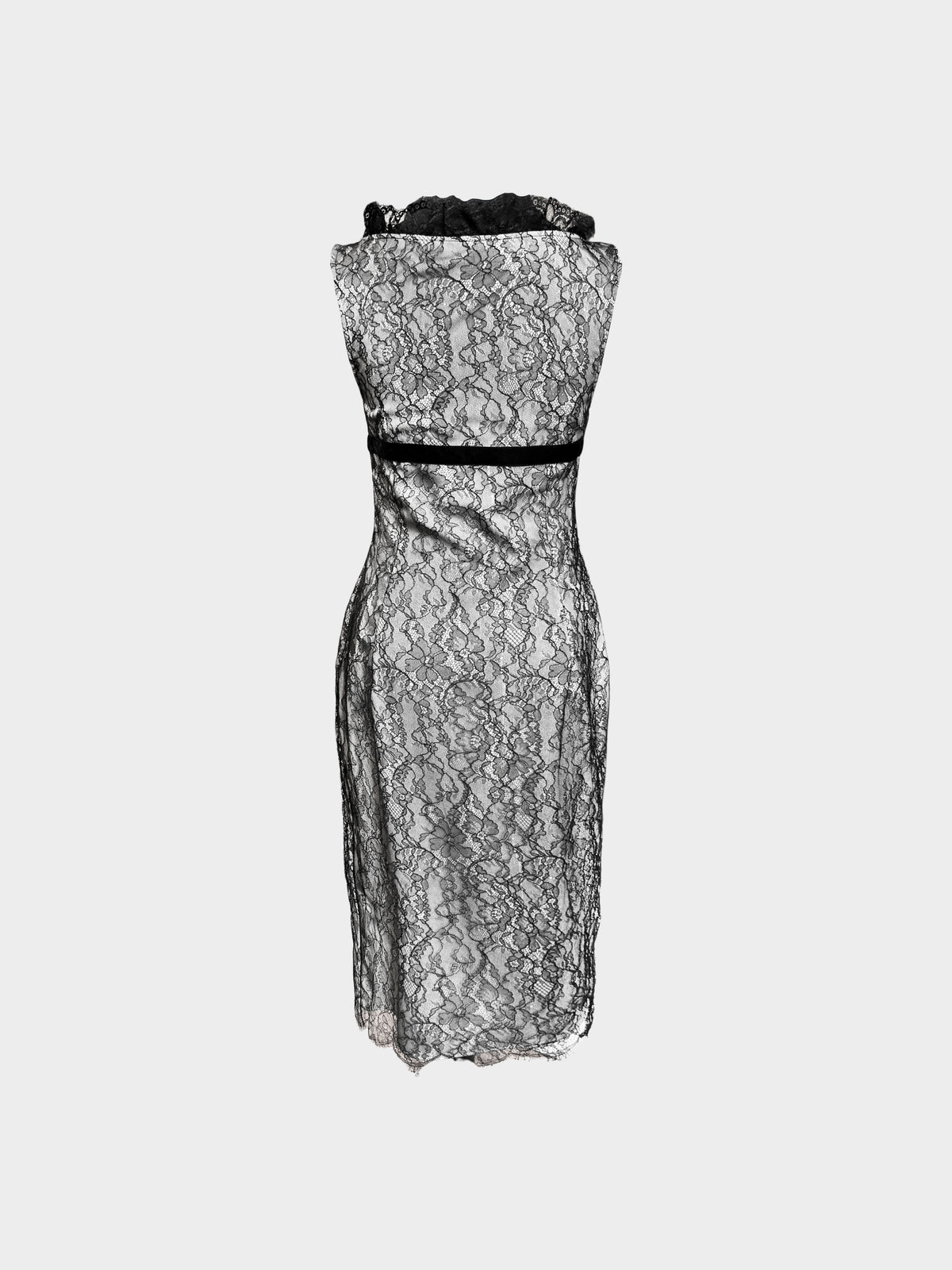 Valentino 2010s Black Lace with Velvet Bow Dress