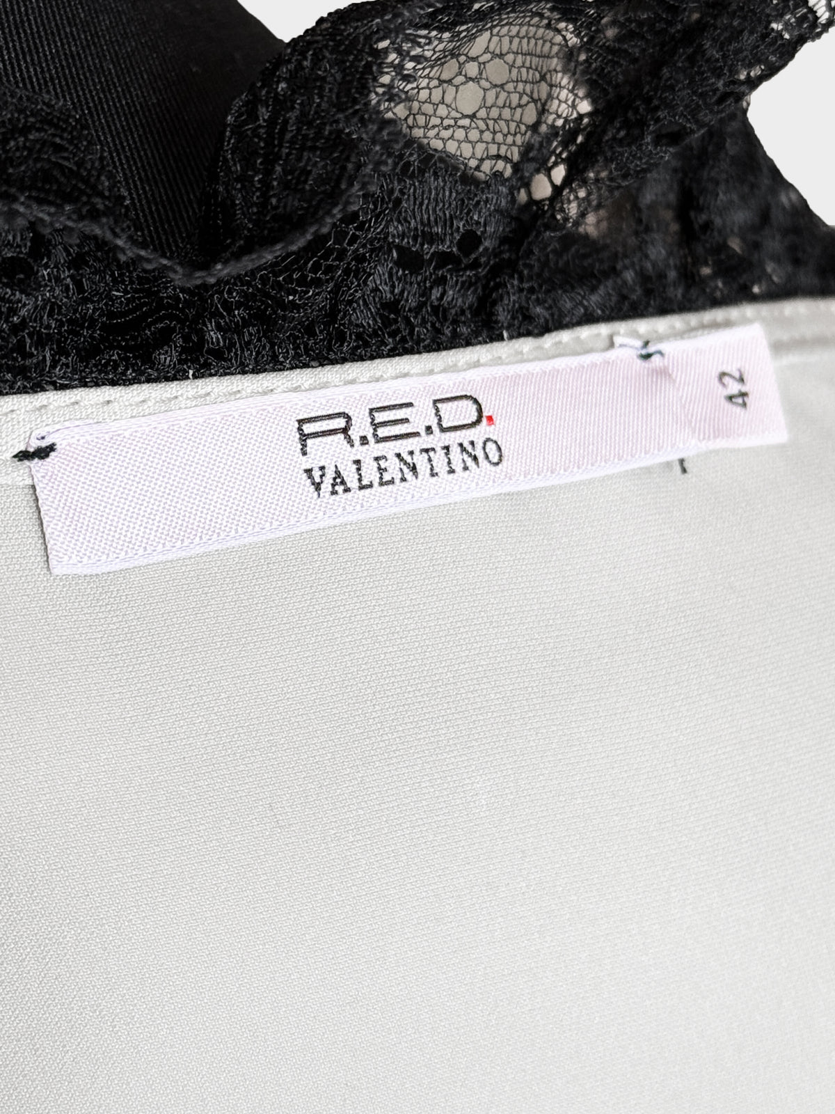 Valentino 2010s Black Lace with Velvet Bow Dress