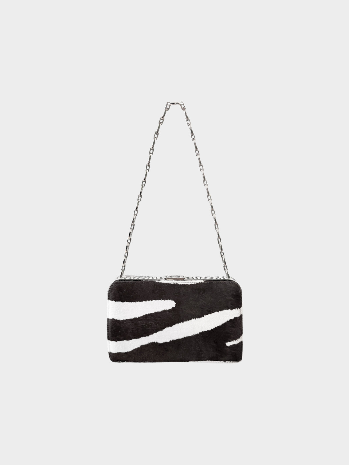 Valentino 2000s Black and White Pony Hair Rhinestone-encrusted Evening Bag