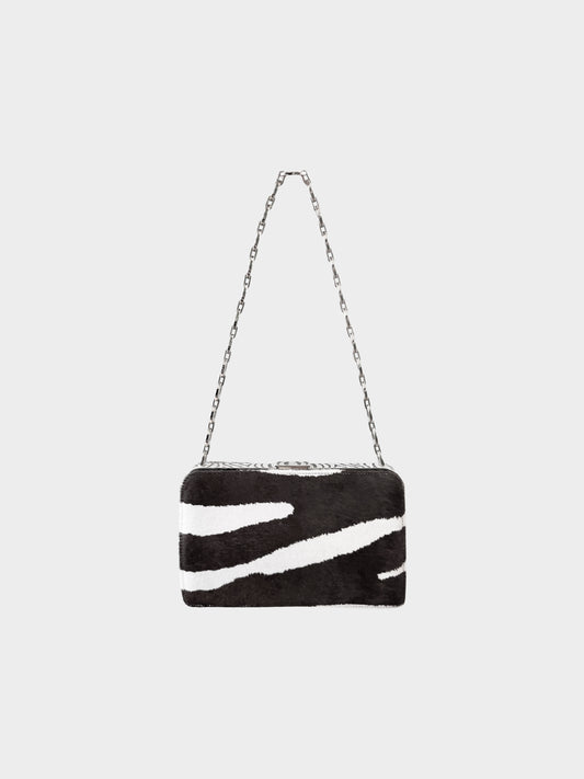 Valentino 2000s Black and White Pony Hair Rhinestone-encrusted Evening Bag