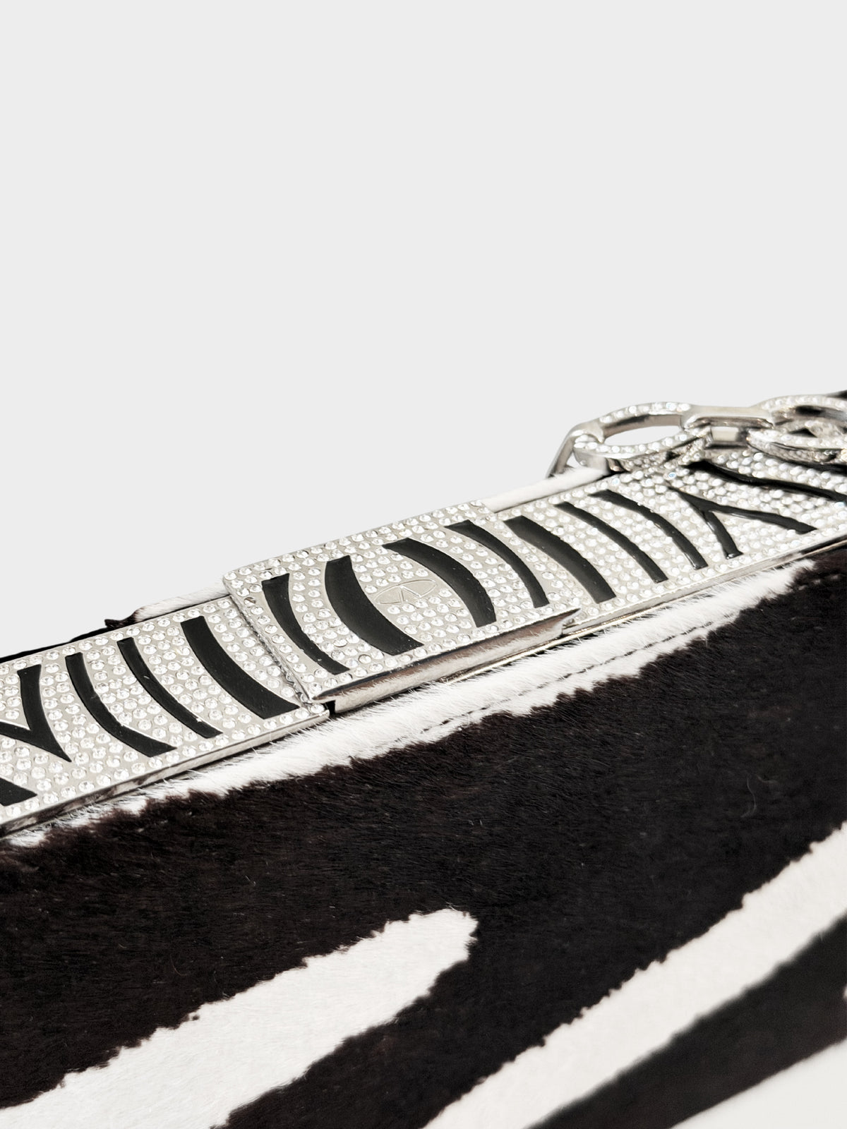 Valentino 2000s Black and White Pony Hair Rhinestone-encrusted Evening Bag