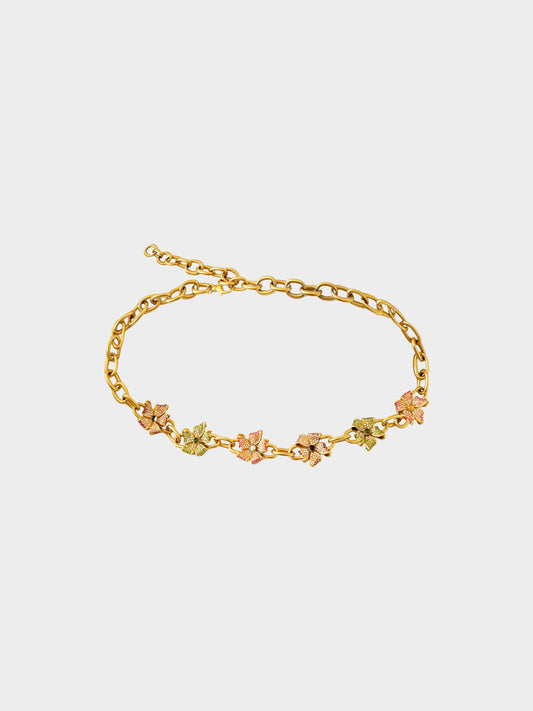 Valentino 2000s Matte Gold Rhinestone Floral Chain Belt
