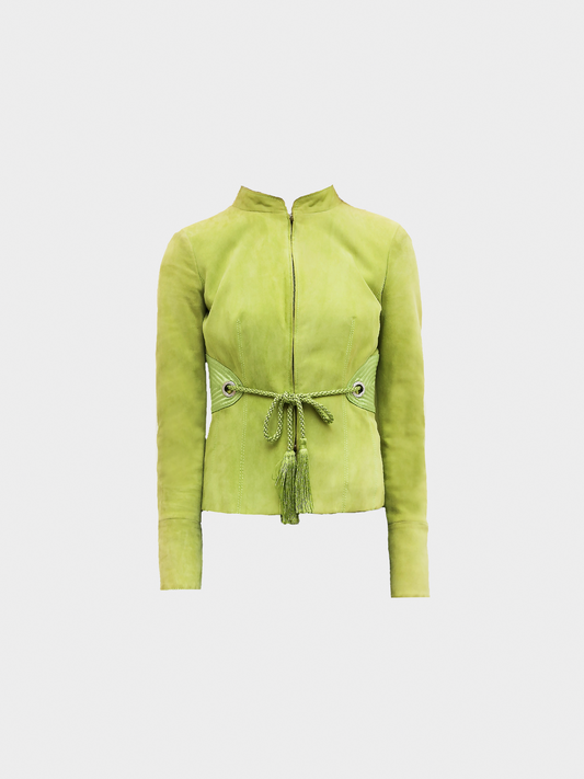 Valentino 2000s Green Suede Leather Jacket