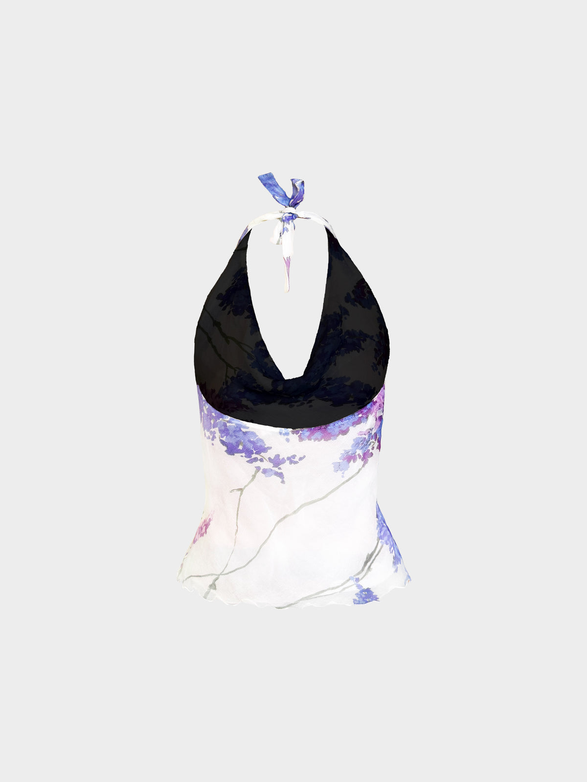 Valentino 2000s Lavender Floral Print Cowl Neck Silk Top
