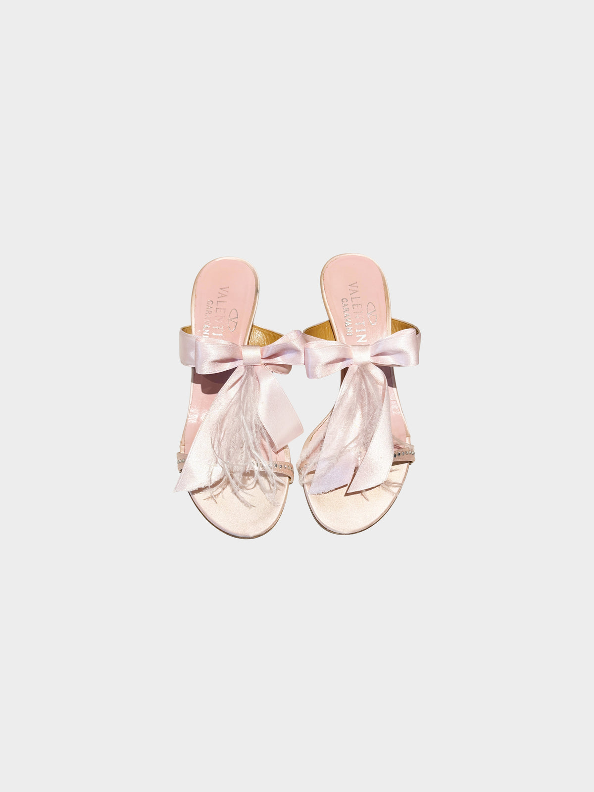 Valentino 2000s Light Pink Satin Bow and Feather Detailed Heels