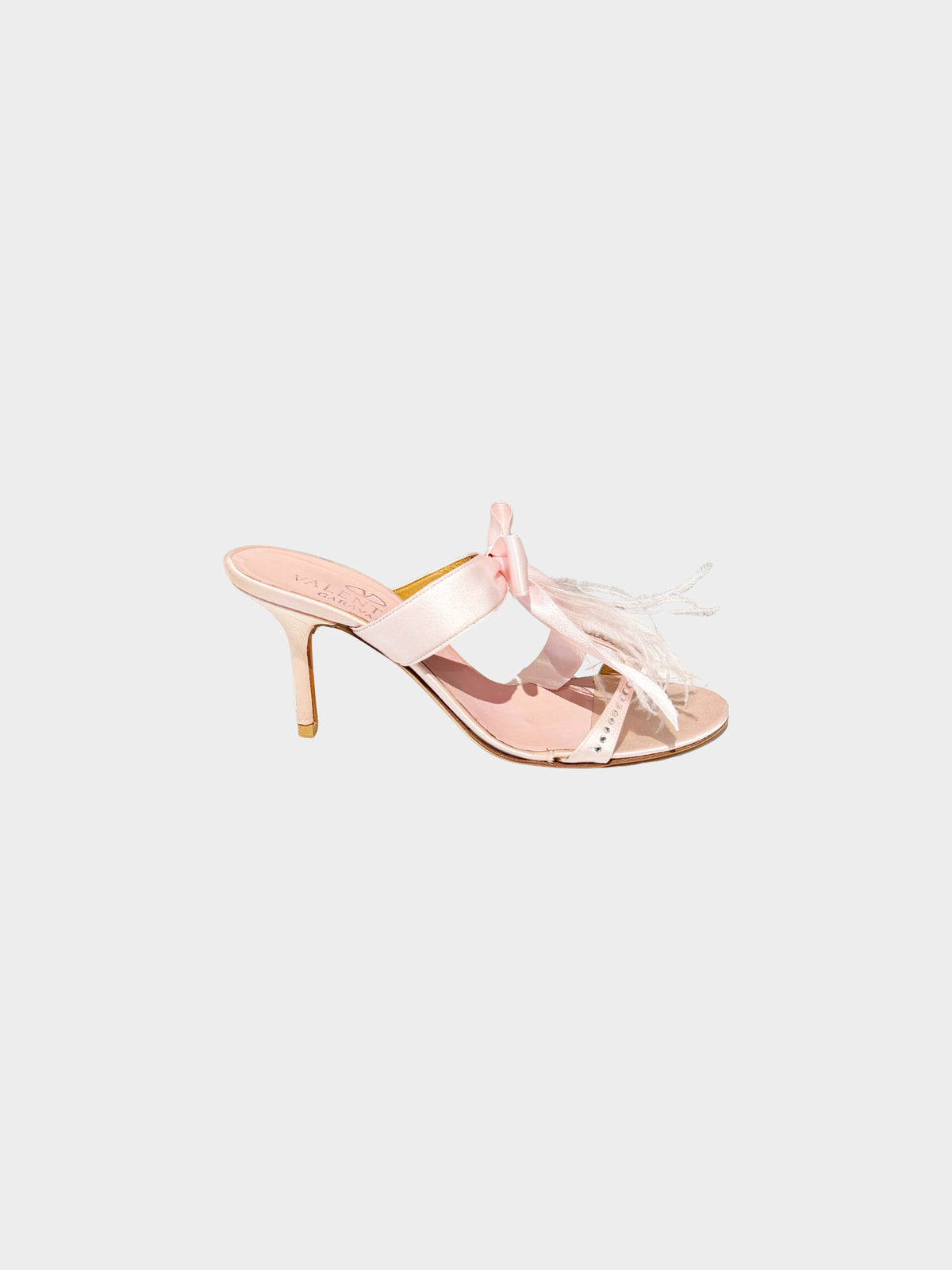 Valentino 2000s Light Pink Satin Bow and Feather Detailed Heels