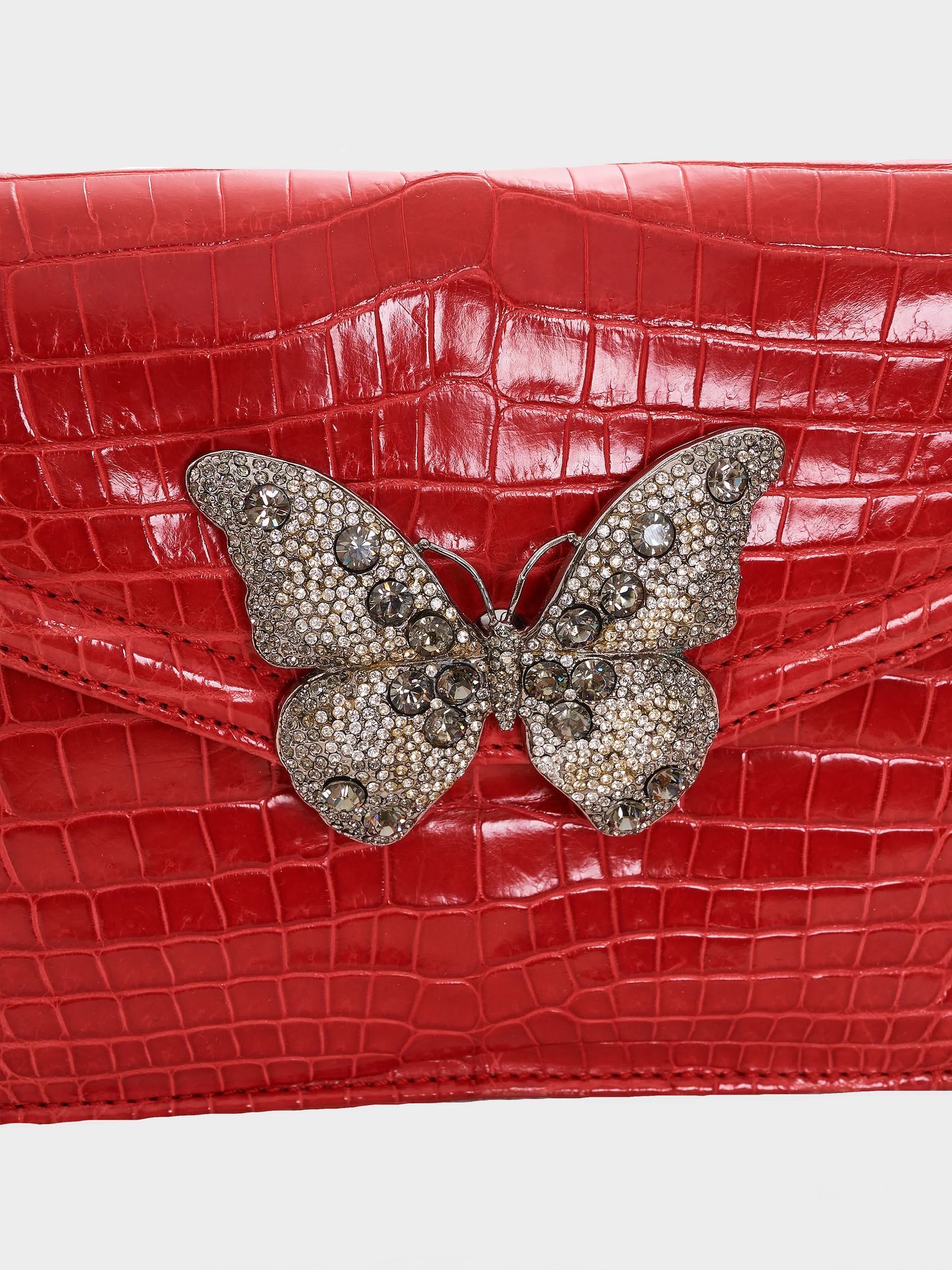 Valentino 2000s Red Butterfly Embellished Crocodile Clutch Bag