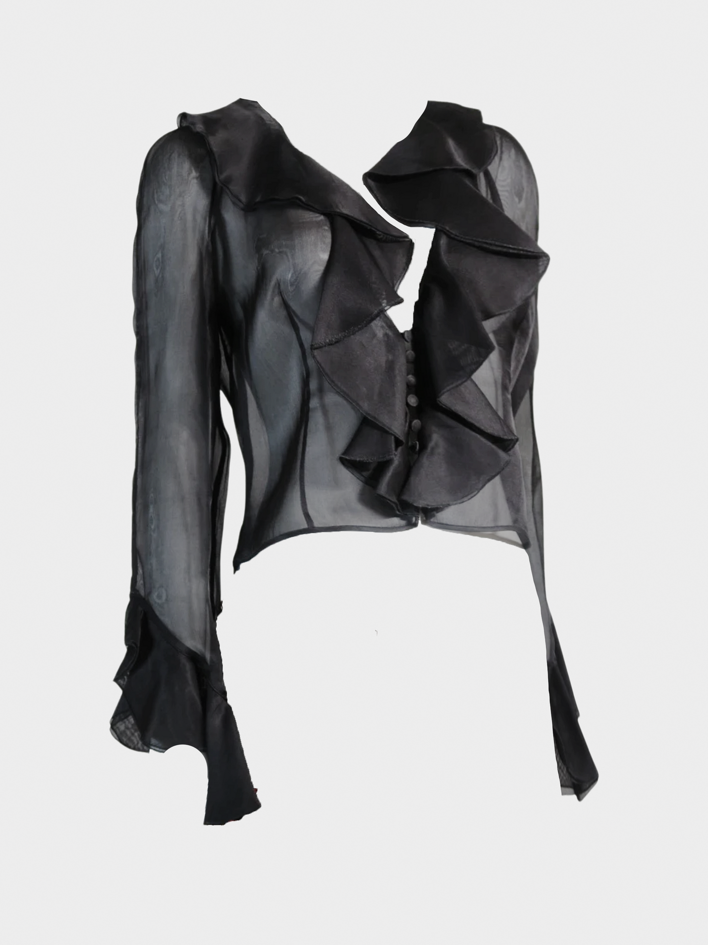 Valentino 2000s Black Sheer Ruffle Top and Beaded Skirt Set
