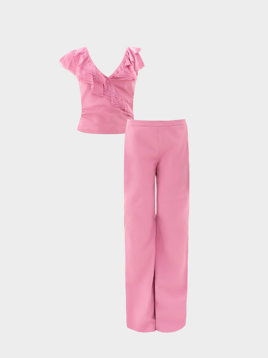 Valentino 2000s Pink Lace Top and Pants Set