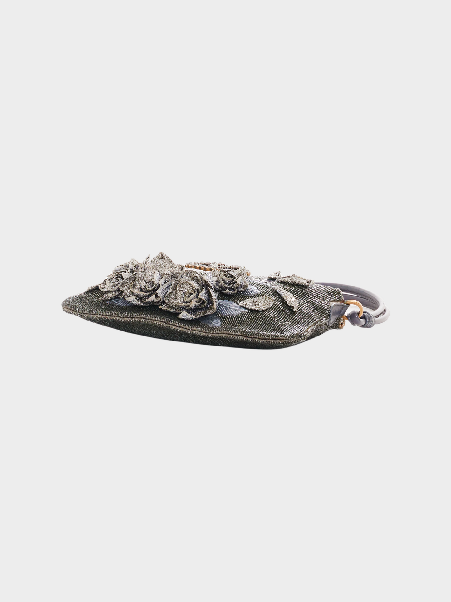 Valentino 2000s Grey Beaded and Embroidered Satin Evening Shoulder Bag