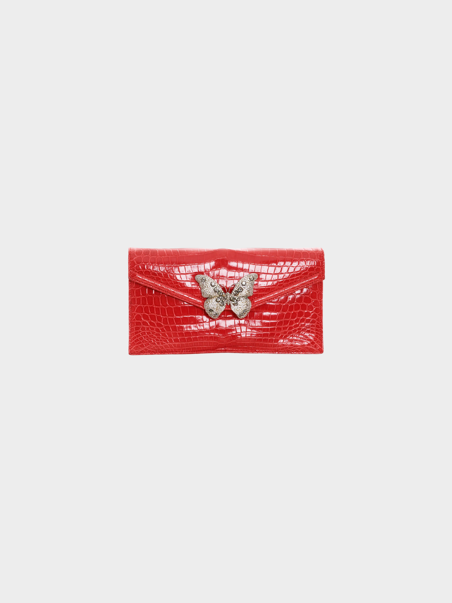 Valentino 2000s Red Butterfly Embellished Crocodile Clutch Bag