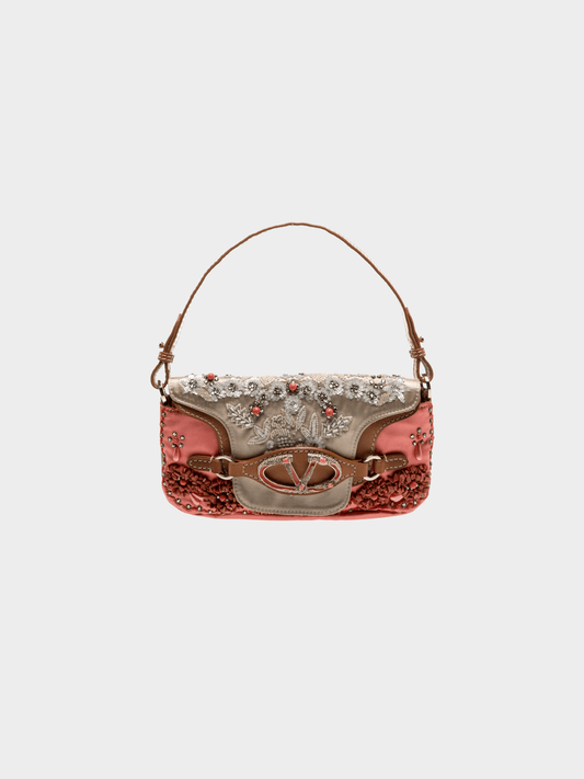 Valentino 2000s Coral Embellished Shoulder Bag