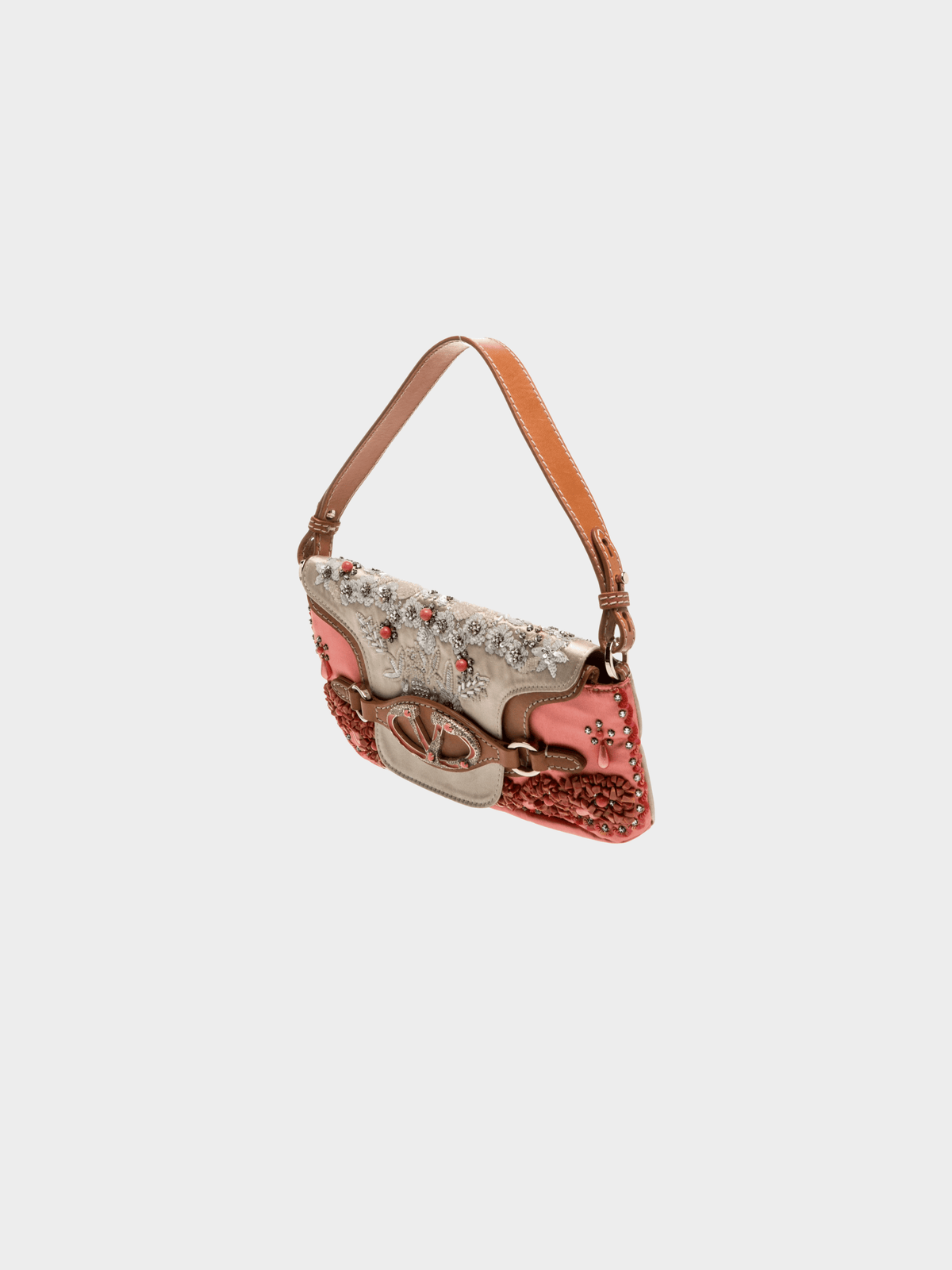 Valentino 2000s Coral Embellished Shoulder Bag