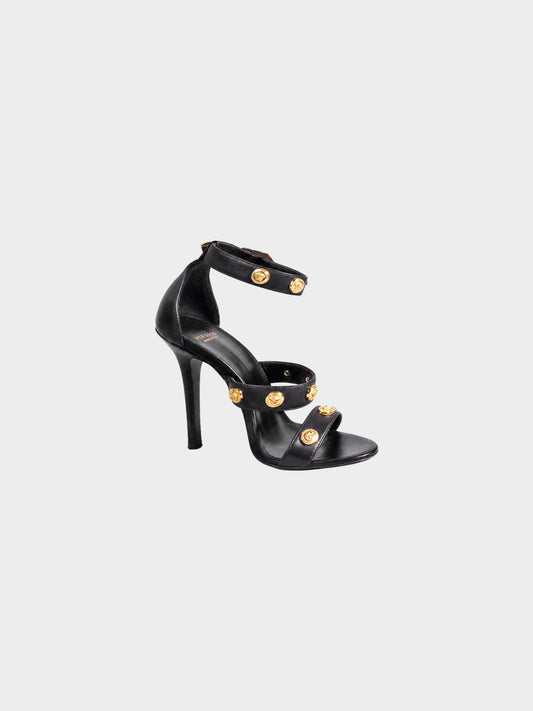 Gianni Versace 2010s Black Leather Medusa Head Heels