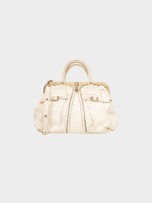 Versace SS 2009 Runway White Leather Studded Frame Satchel