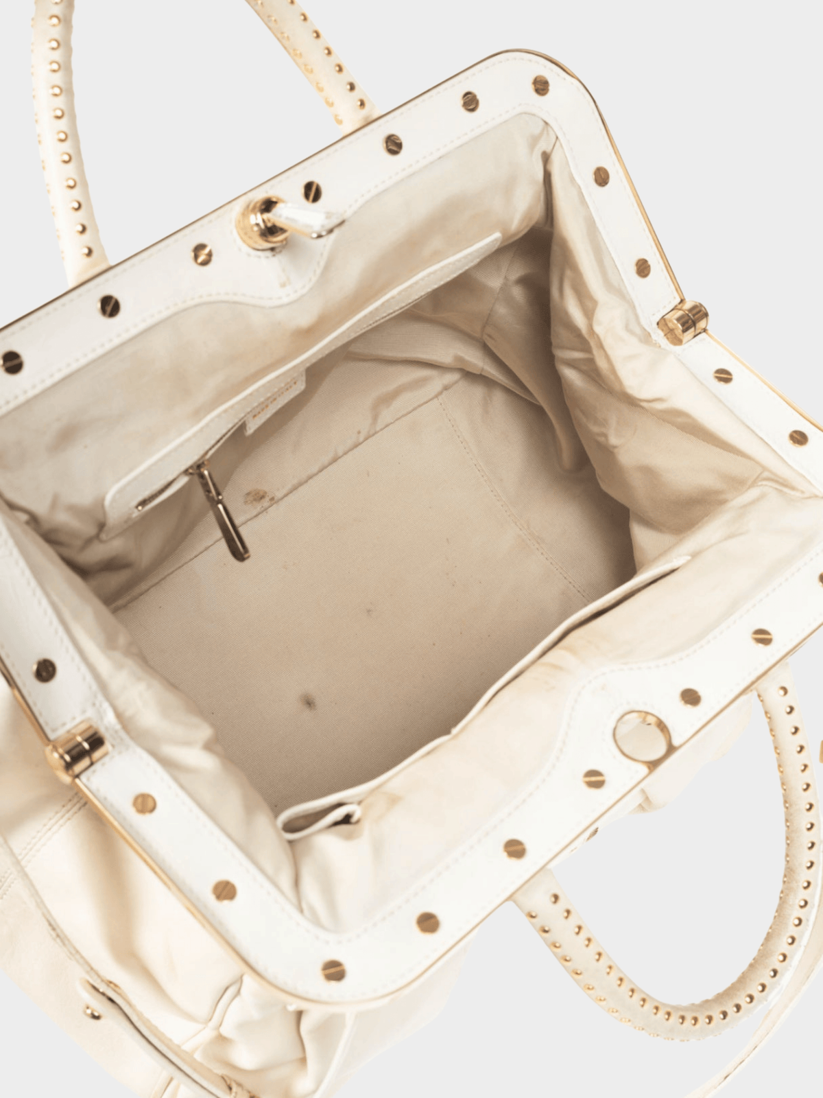 Versace SS 2009 Runway White Leather Studded Frame Satchel