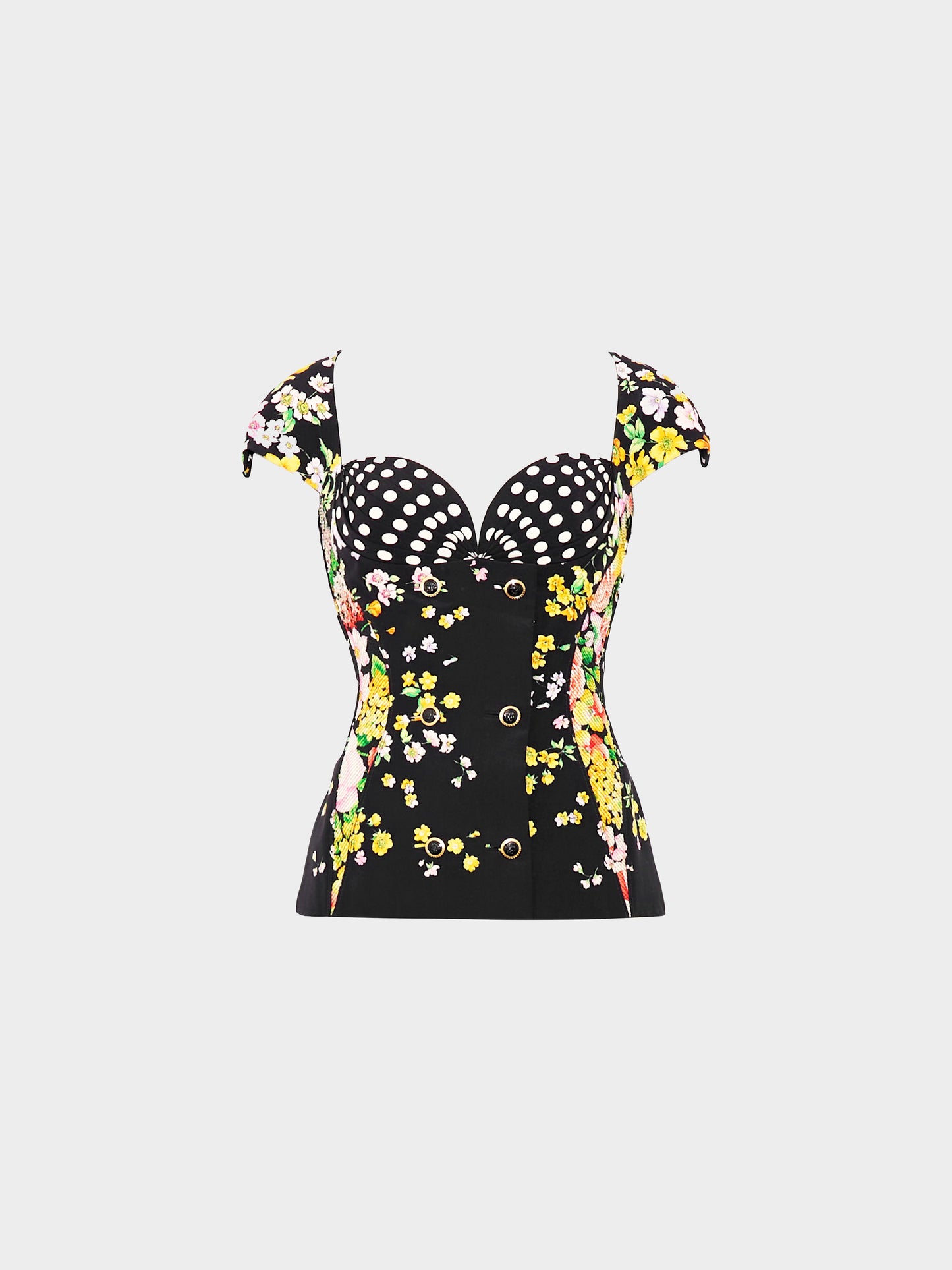 Gianni Versace SS 1993 Couture Polka Dot and Floral Print Silk Crepe Top