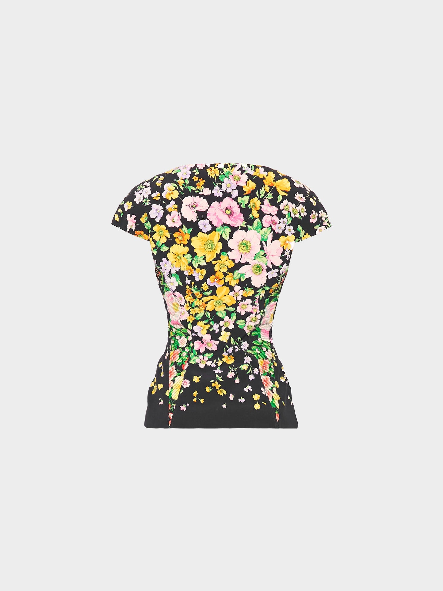 Gianni Versace SS 1993 Couture Polka Dot and Floral Print Silk Crepe Top