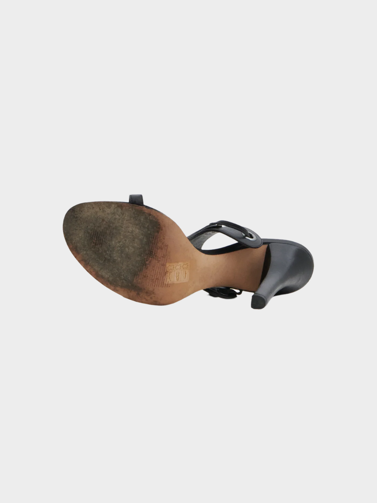 Versace 2000s Black Leather Tie Strap Heeled Sandals