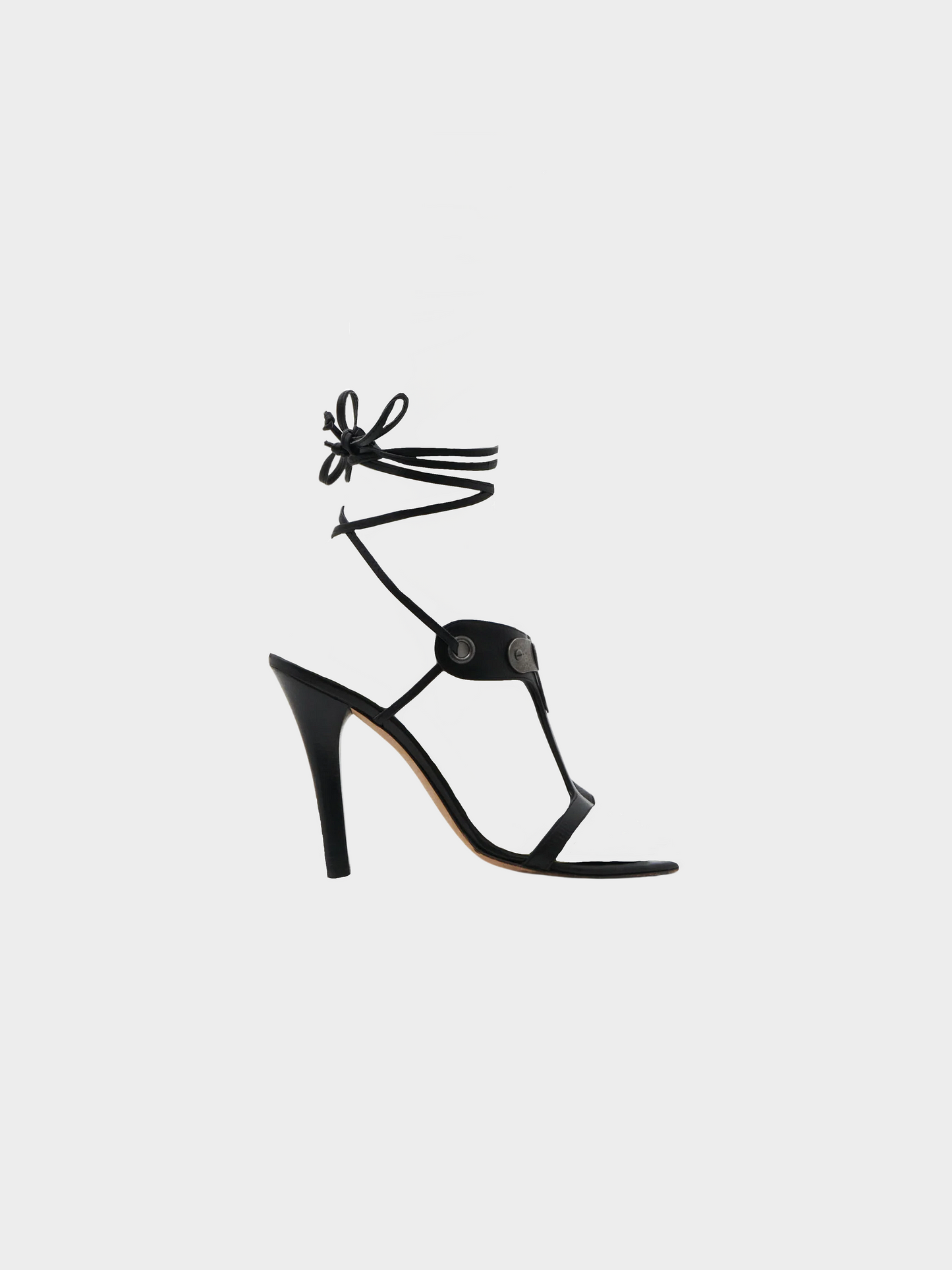 Versace 2000s Black Leather Tie Strap Heeled Sandals