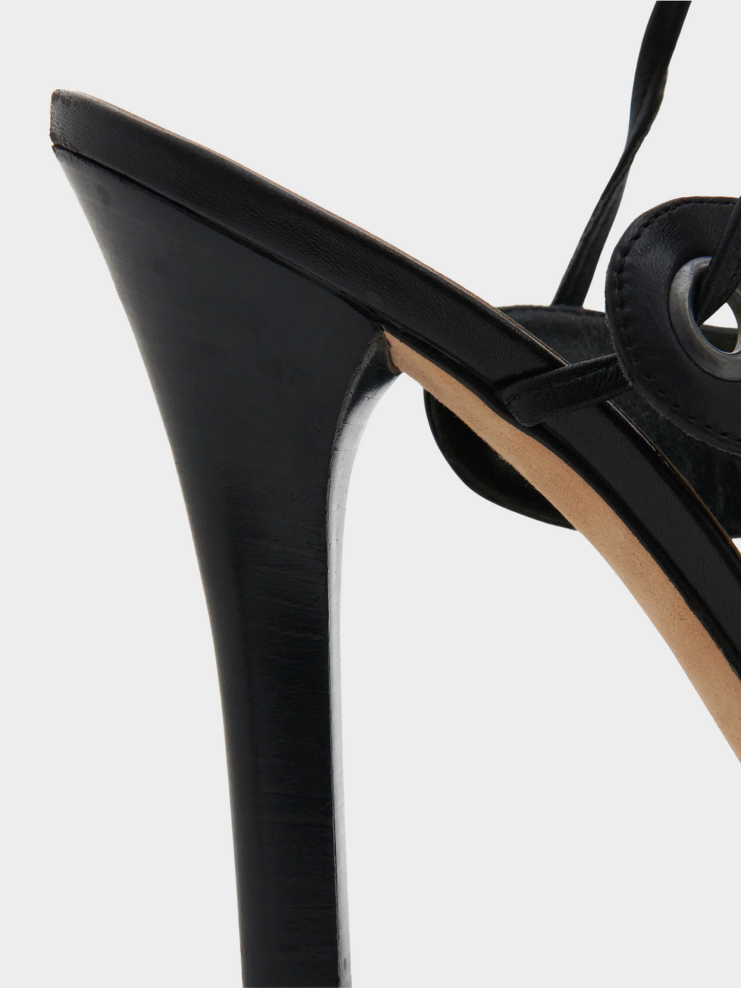 Versace 2000s Black Leather Tie Strap Heeled Sandals