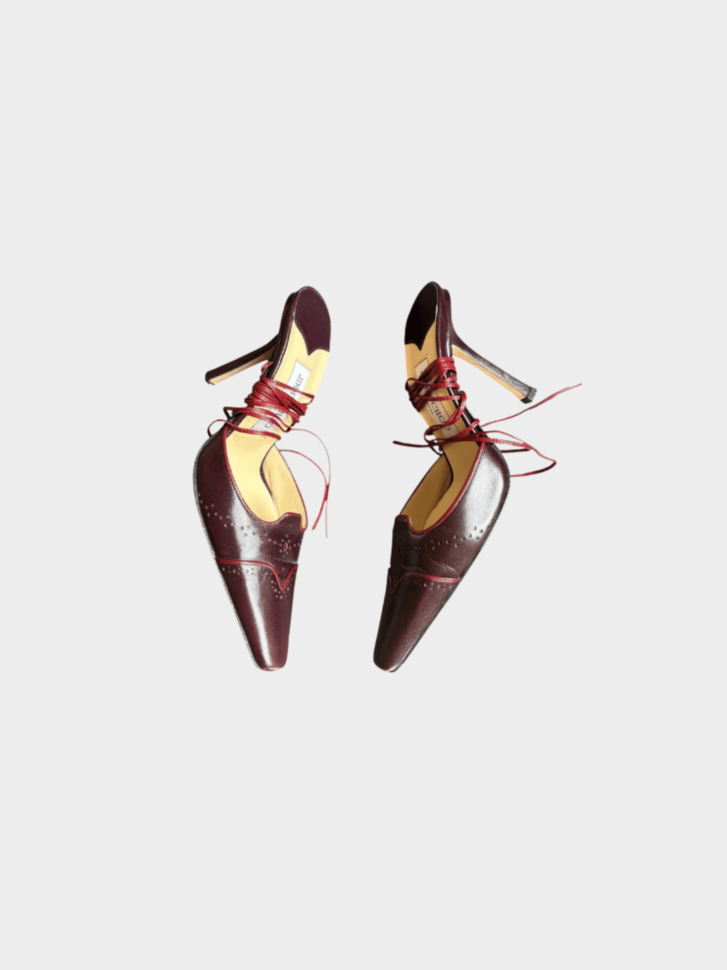 Jimmy Choo 2000s Burgundy Leather Wrap Around Heels