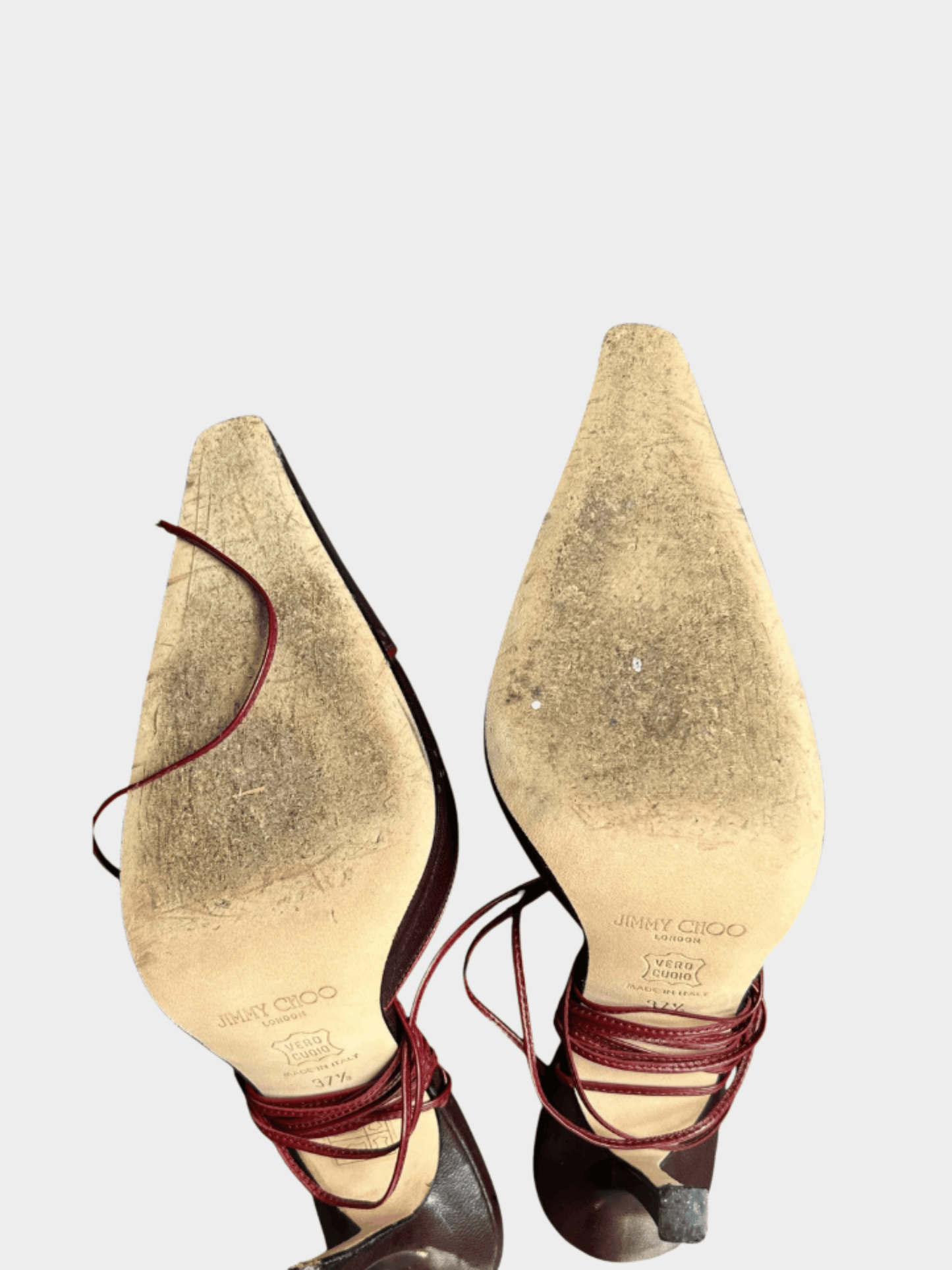 Jimmy Choo 2000s Burgundy Leather Wrap Around Heels