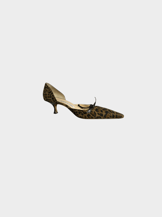 Manolo Blahnik 2000s Leopard Print Bow Tie Heels