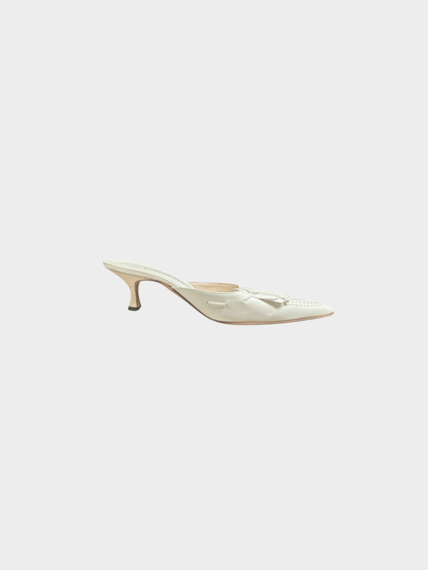 Manolo Blahnik 2000s White Tassel Bow Tie Mule Heels