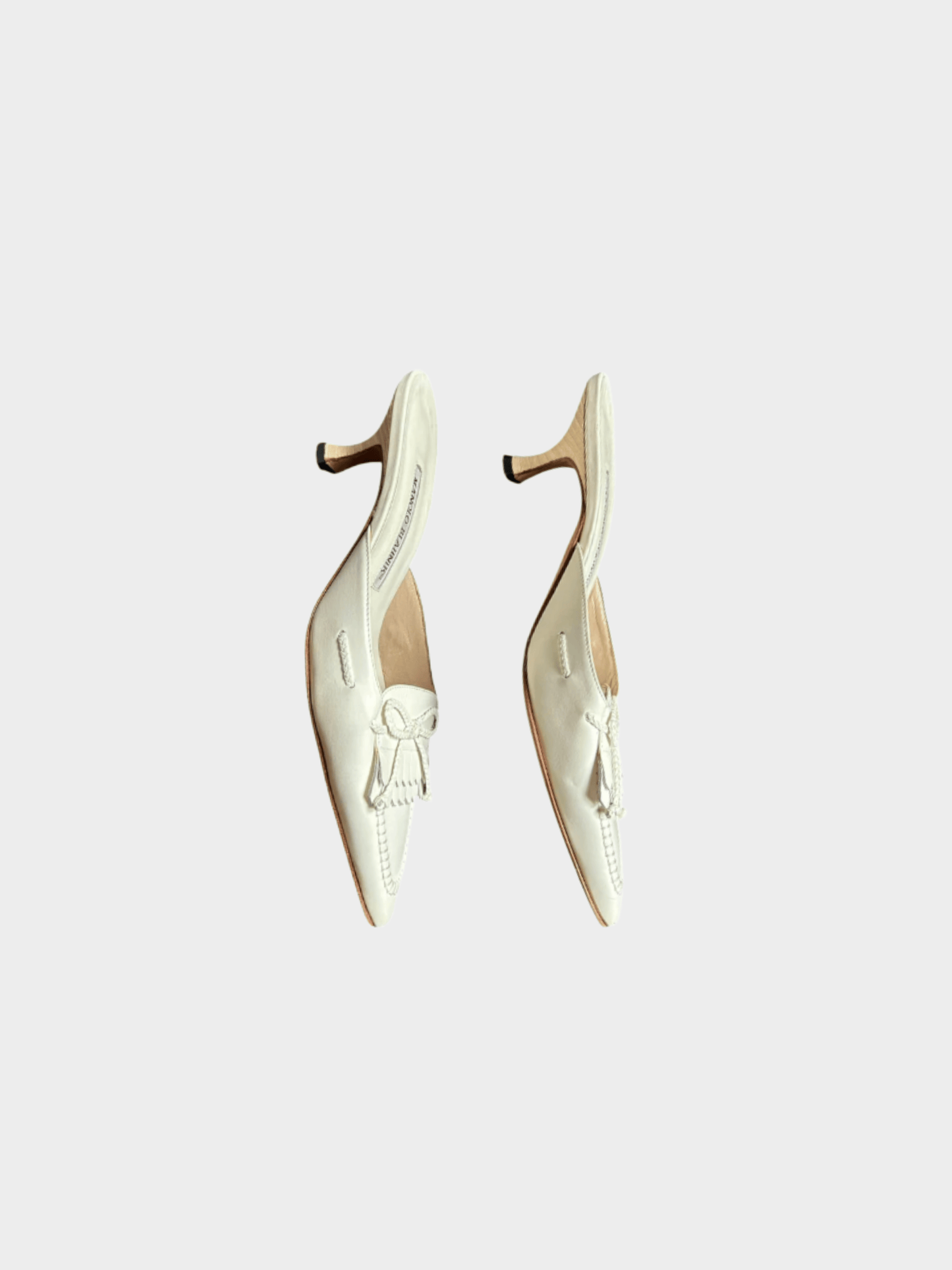 Manolo Blahnik 2000s White Tassel Bow Tie Mule Heels