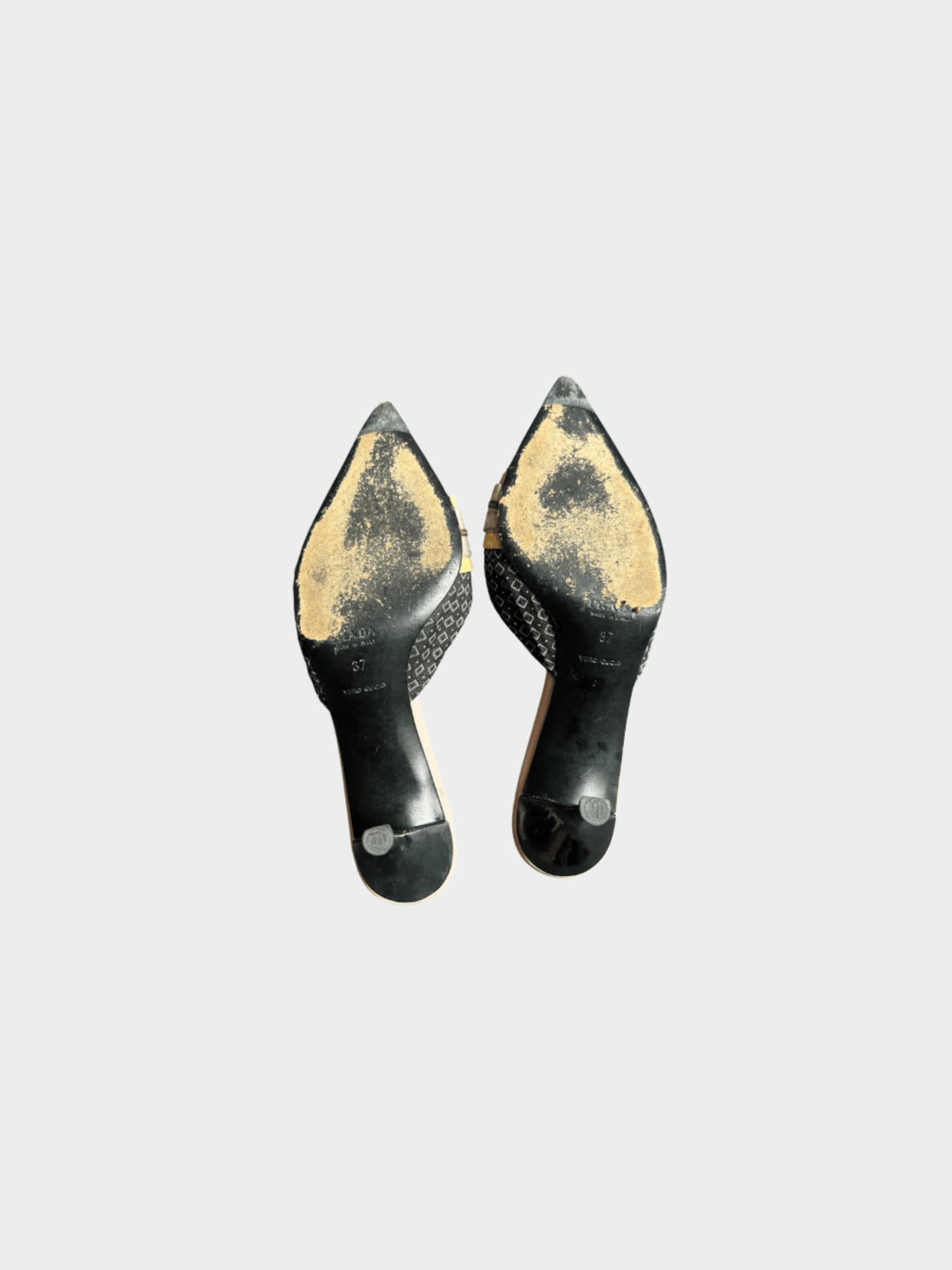 Prada 2000s Black Multi Color Kimono Floral Mules Pumps