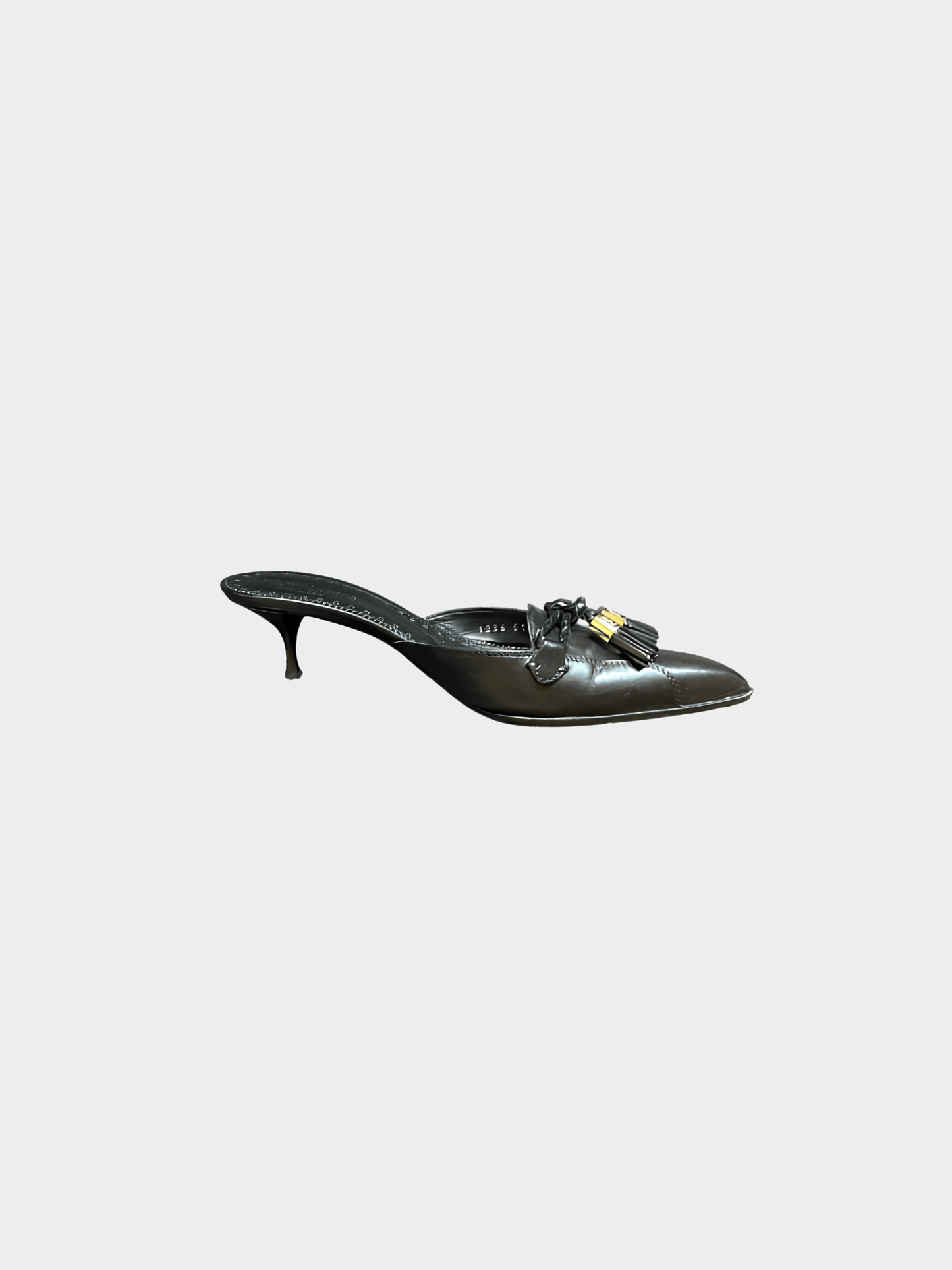 Yves Saint Laurent 2000s Black Leather Tassel Mule Heels
