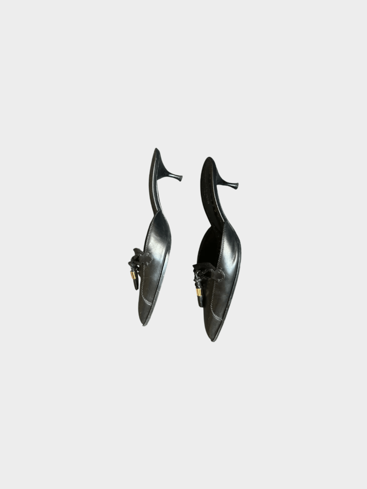 Yves Saint Laurent 2000s Black Leather Tassel Mule Heels