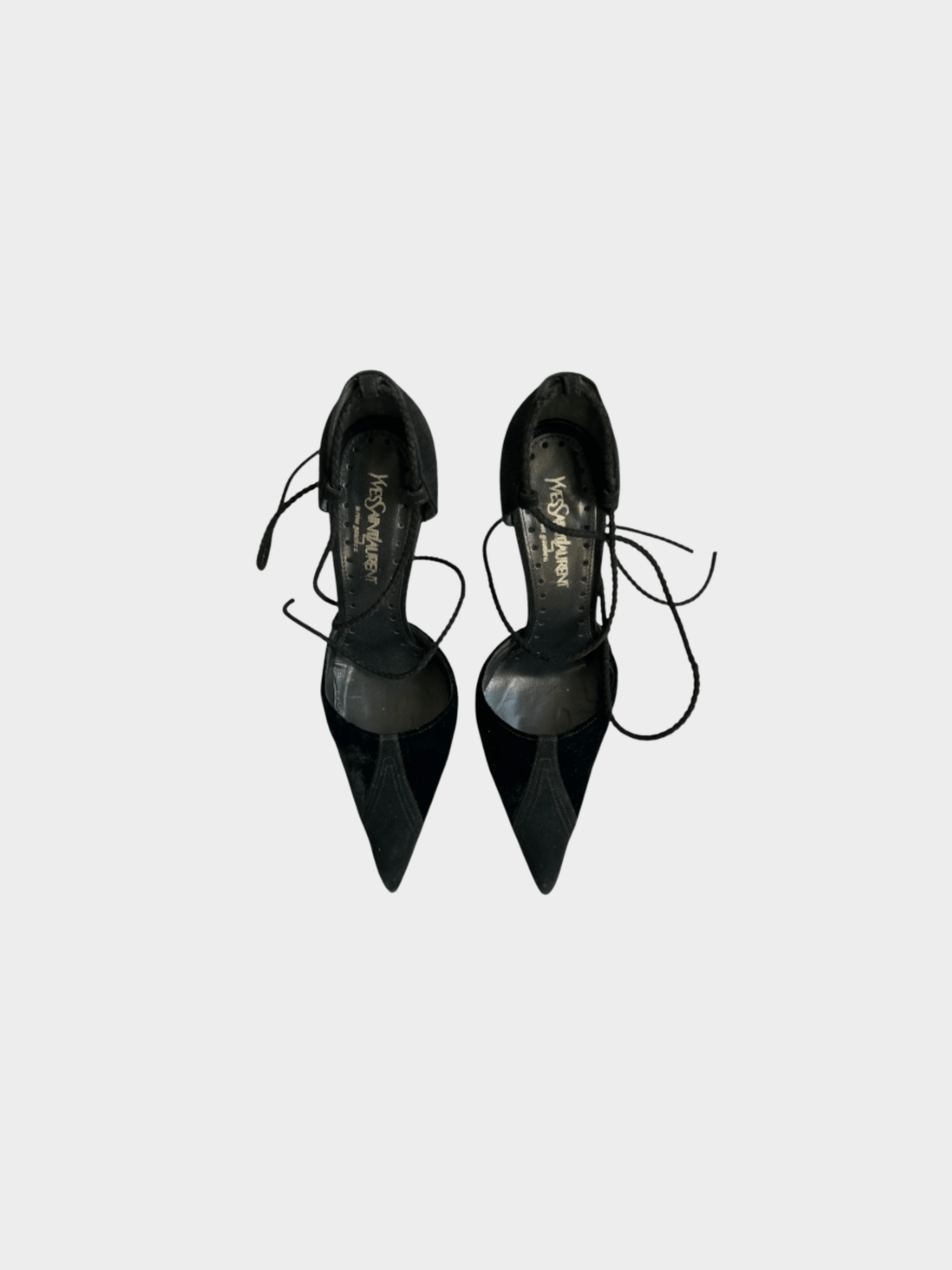 Yves Saint Laurent 2000s Black Velvet Wrap Around Heels