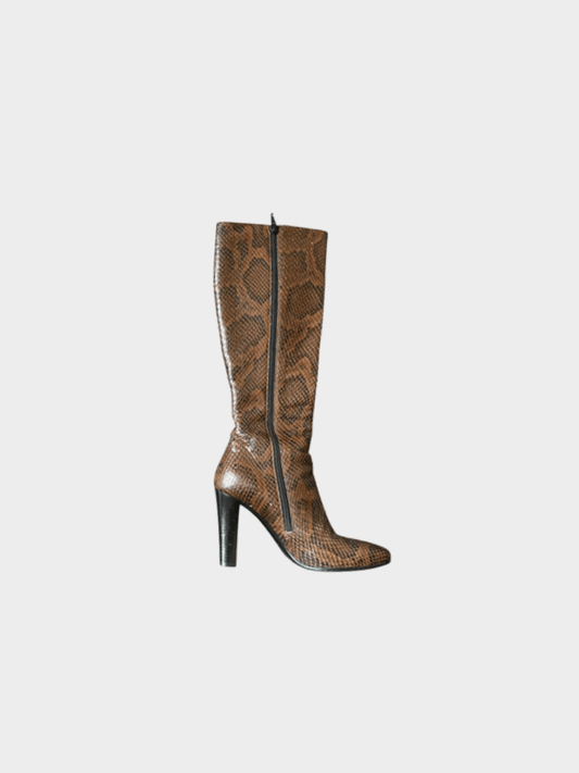 Yves Saint Laurent 2000s Brown Snake Skin Leather Boots
