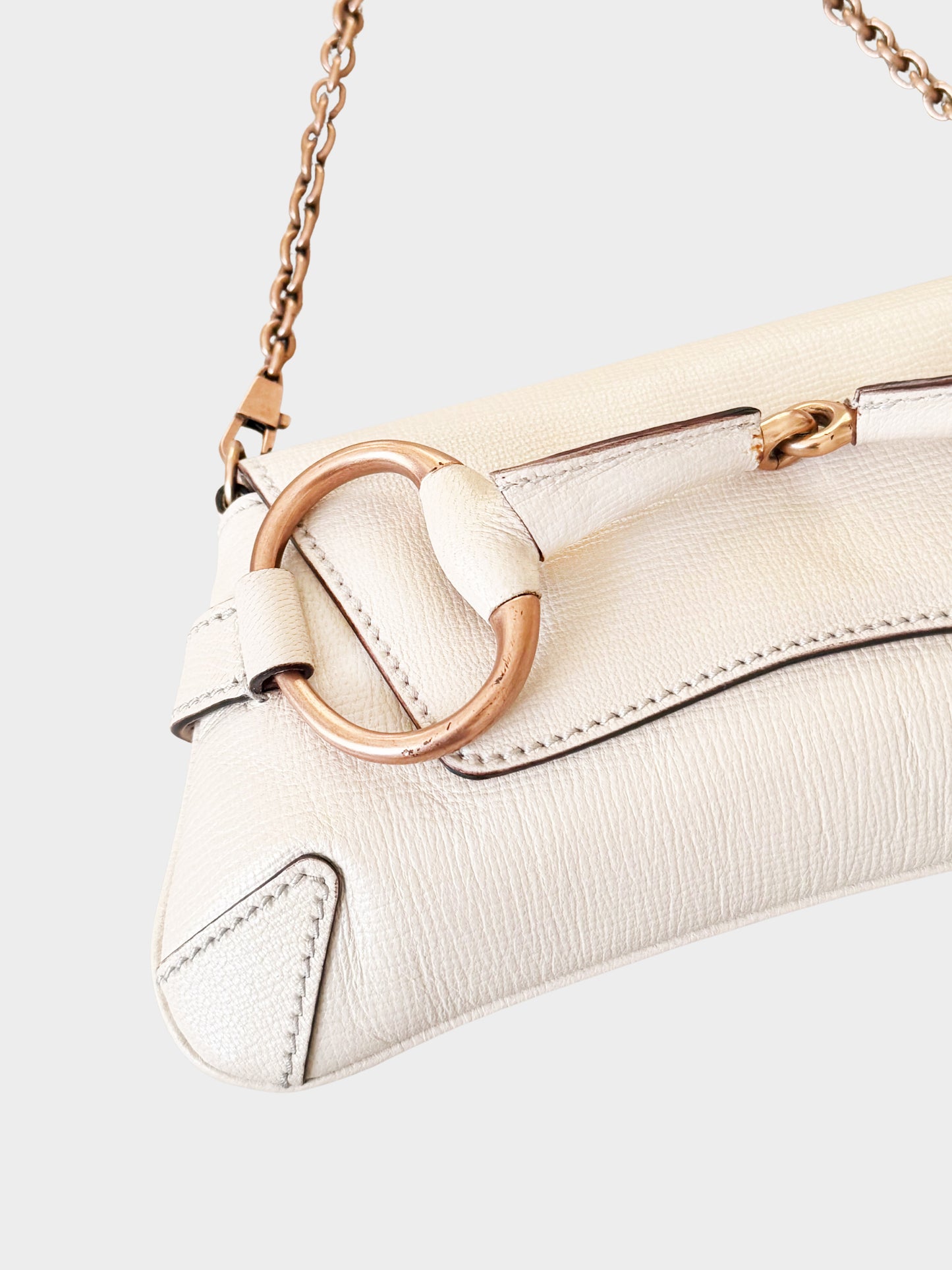 Gucci by Tom Ford 2000s White Leather Horsebit Chain Clutch Bag