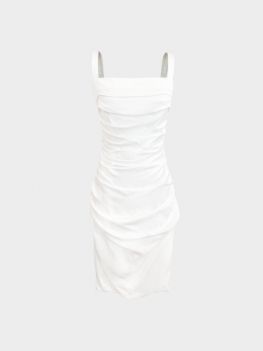 Dolce and Gabbana 2000s White Silk Draped Midi Dress