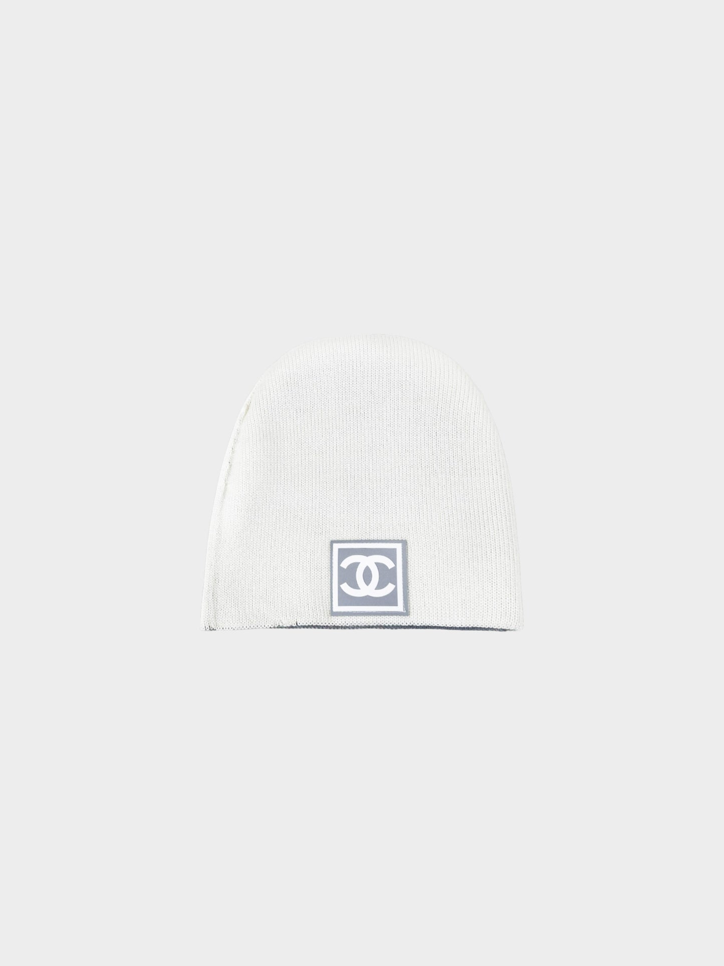 Chanel Sport 2000s White and Grey Reversible Knitted Beanie