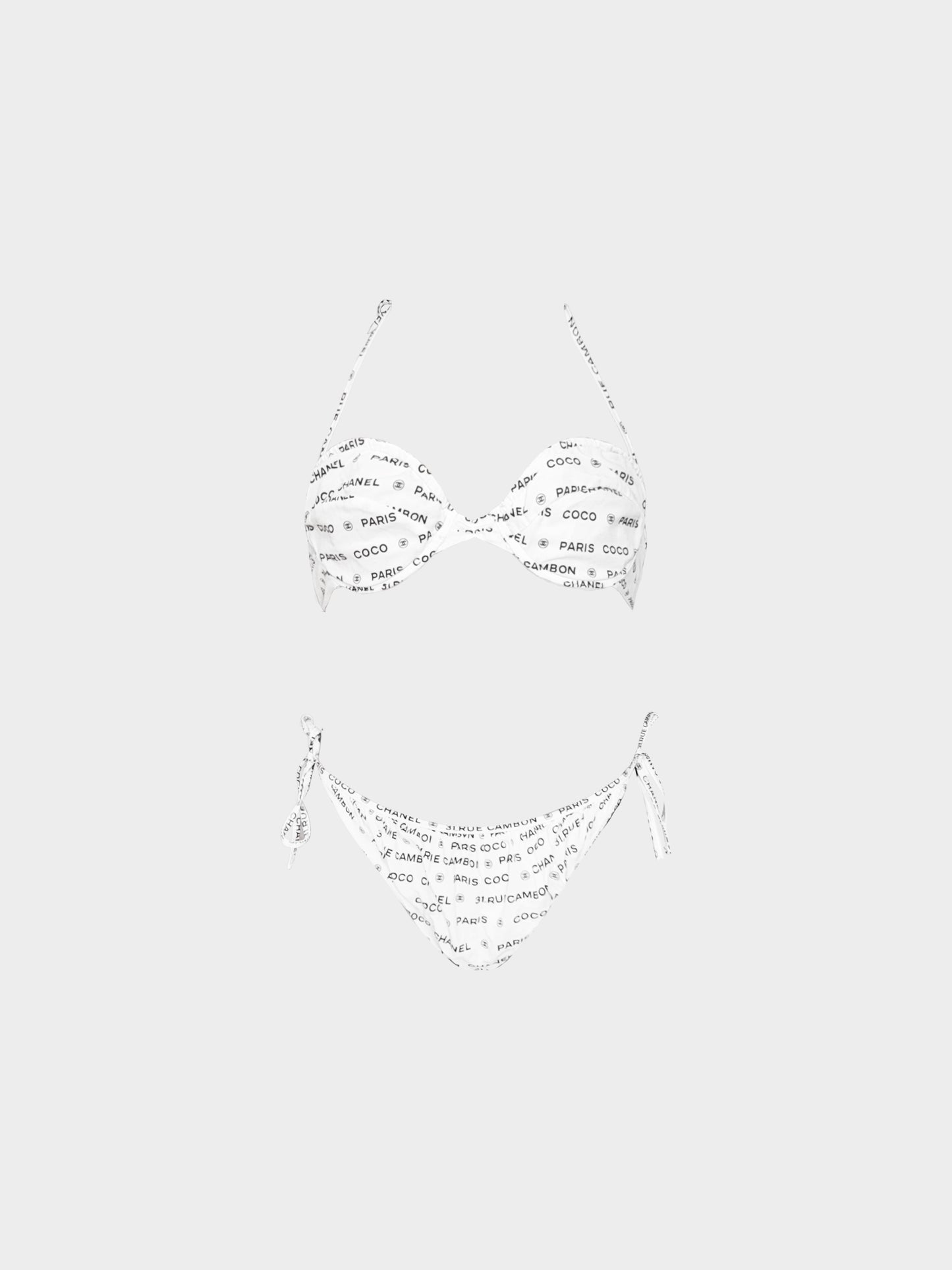 Chanel SS 2009 White and Black All-over Logo Print Two-Piece Swimsuit