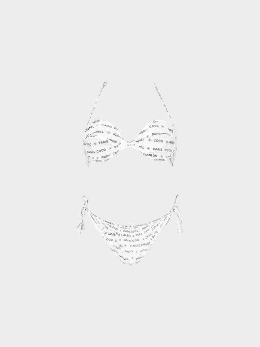 Chanel SS 2009 White and Black All-over Logo Print Two-Piece Swimsuit